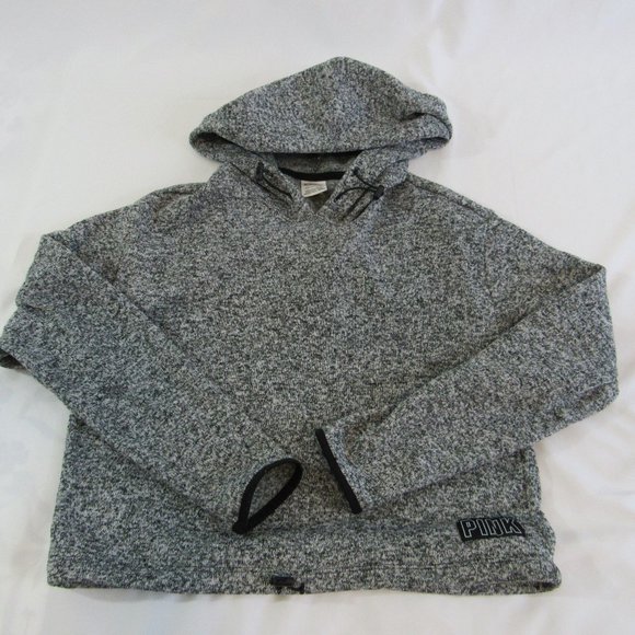 Victoria's Secret PINK - Women's S/P Hooded Cropped Gray Knit Pullover Sweater - Picture 6 of 7